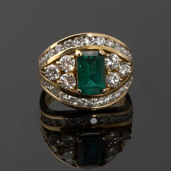 Appraisal: An emerald and diamond ring estimated total diamond weight carats