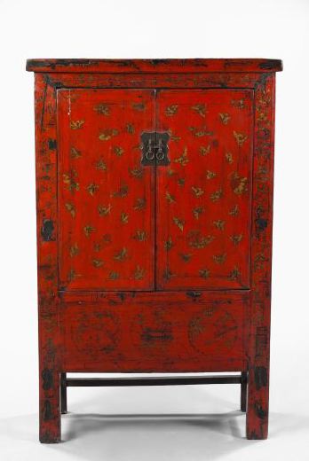 Appraisal: Chinese Provincial Parcel-Gilt Red Lacquered Cabinet third quarter th century