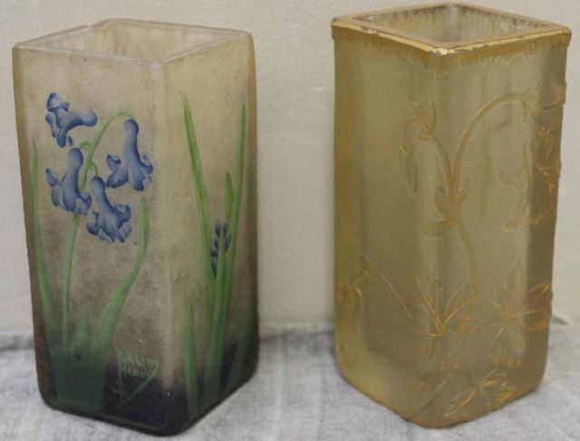 Appraisal: DAUM Signed Cameo Glass Cabinet Vases signed in gilt on