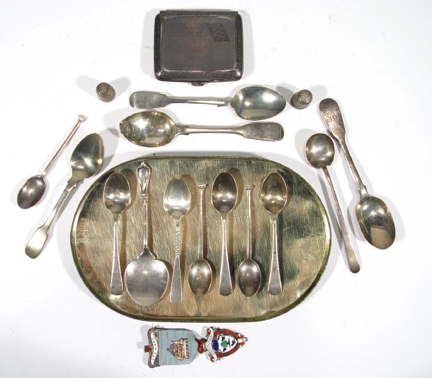 Appraisal: Group of Georgian and later silver teaspoons two silver pin