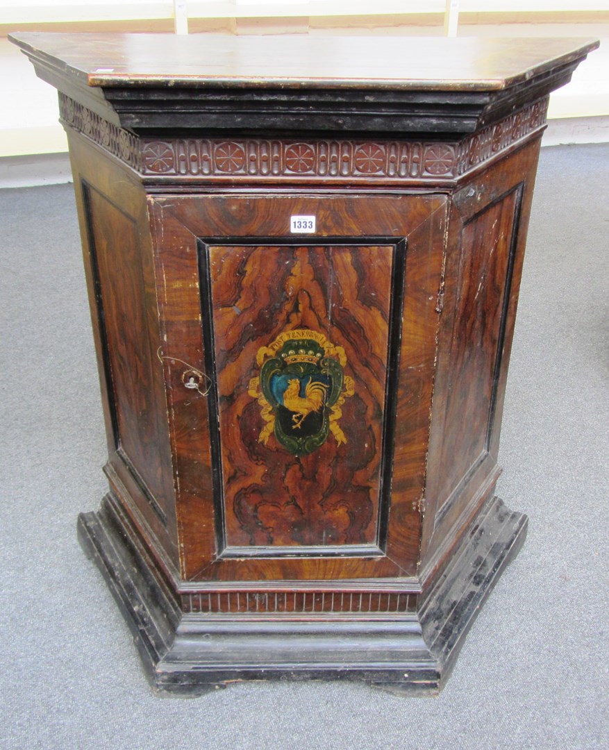 Appraisal: A th century faux walnut painted pine cupboard the single