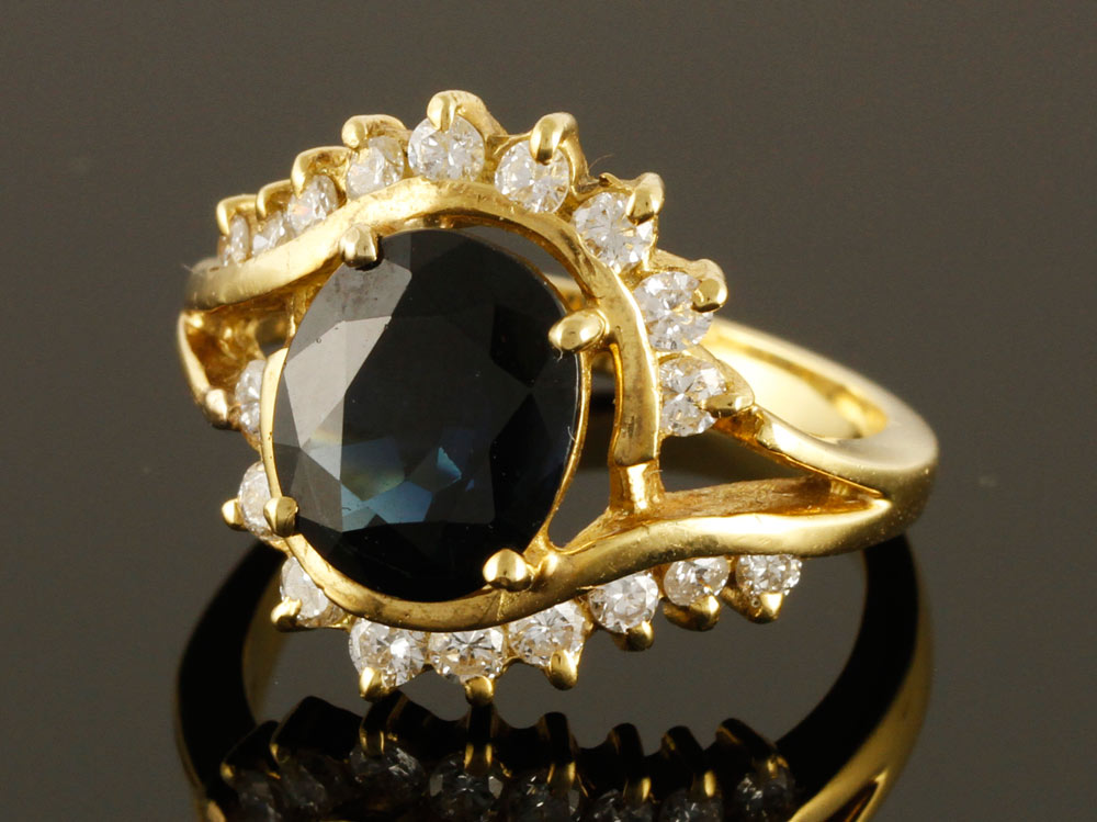 Appraisal: - K Gold Diamond and Sapphire Ring K yellow gold