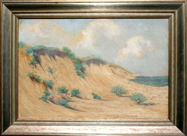 Appraisal: ILLEGIBLY SIGNED BEACH SCENE WITH DUNES OIL Board '' x