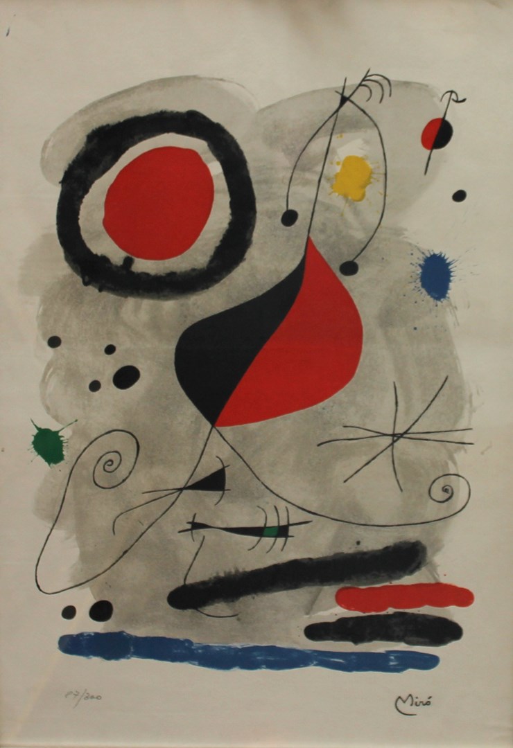 Appraisal: After Joan Miro Abstract colour lithograph stamped numbered in pencil