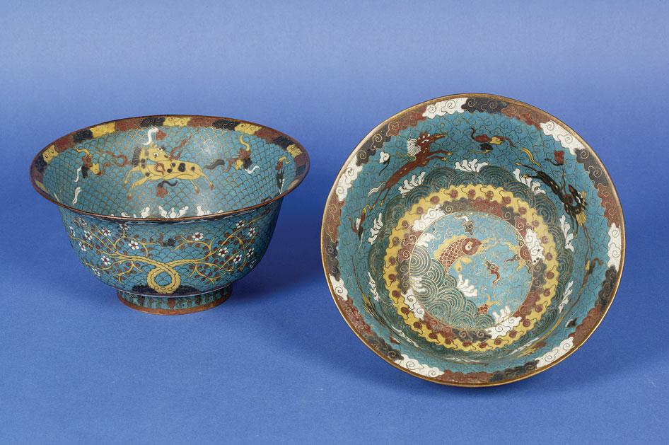 Appraisal: A PAIR OF CHINESE CLOISONNE BOWLS the exterior decorated with