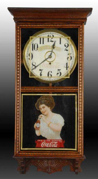 Appraisal: Coca-Cola Regulator Clock with Girl Decal Description Coca-Cola written on