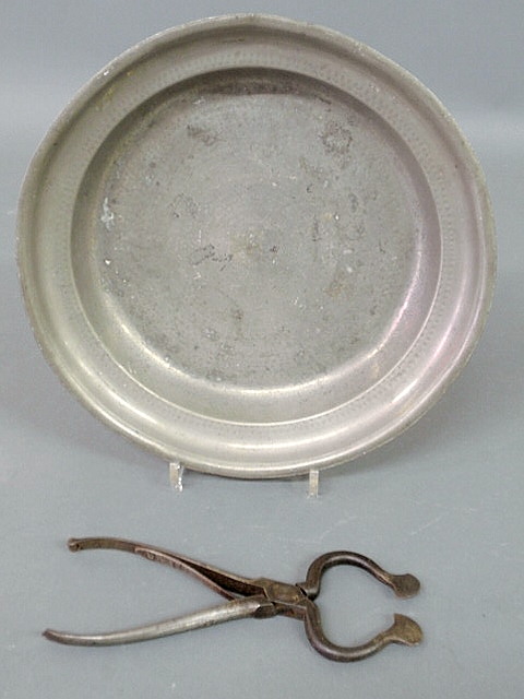 Appraisal: English pewter basin dated dia and a pair of sugar