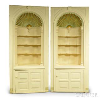 Appraisal: Pair of Wallace Nutting Painted Barrel-back Shell-top Cupboards th century