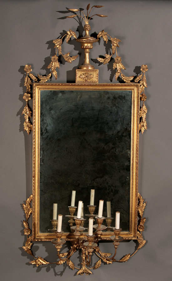 Appraisal: Pair of George III Style Giltwood Five-Light Girandole Mirrors Italian