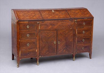 Appraisal: LOUIS XV ROSEWOOD PARQUETRY WRITING DESK The fall front opening