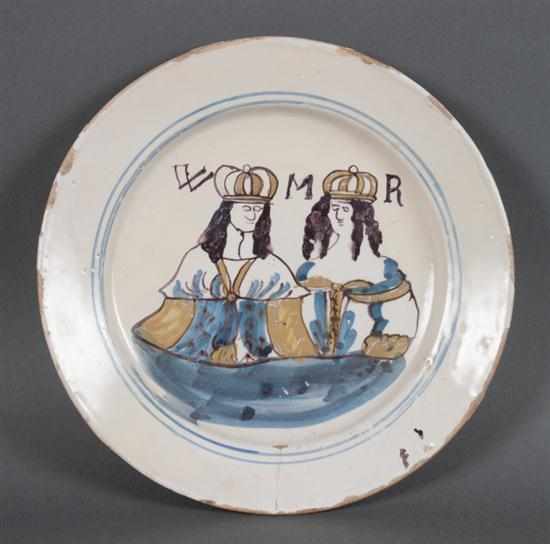 Appraisal: English Delftware William III and Mary II double-portrait plate circa