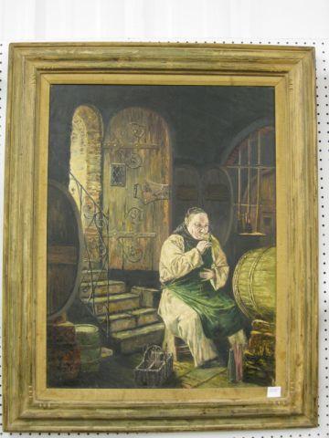 Appraisal: Oil on Canvas of Monk Sampling Wine x signed illegibly