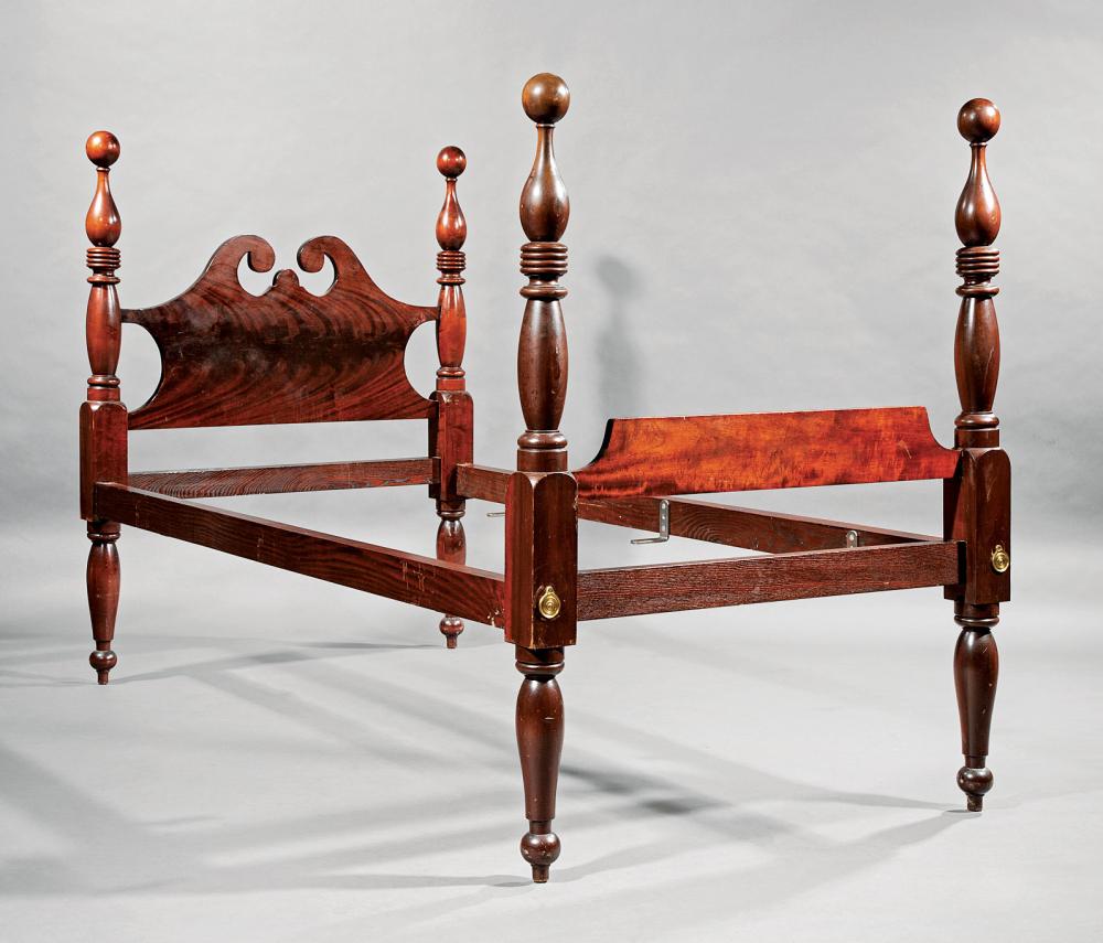 Appraisal: Pair of American Late Classical Mahogany and Cherrywood Cannonball Beds