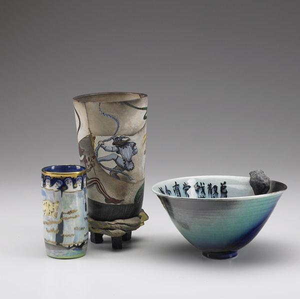 Appraisal: STEPHANIE LESTER ET AL Three items glazed ceramic vase Guardian