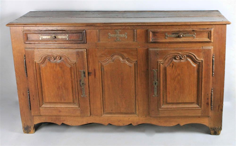 Appraisal: FRENCH PROVINCIAL OAK CABINET the rectangular top over two drawers