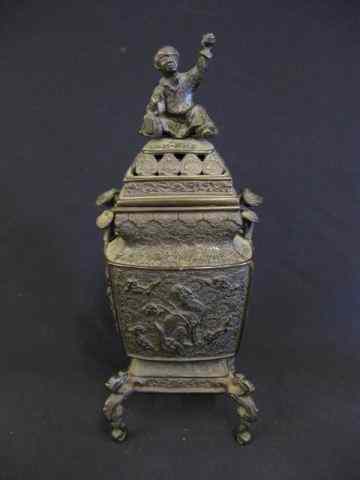 Appraisal: Oriental Bronze Censor panels with dragon foo dog turtles phoenix