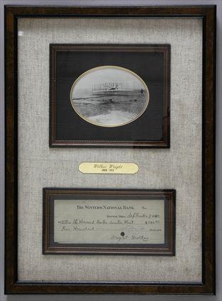 Appraisal: WRIGHT WILBUR CHECK SIGNED Check signed Wright Brothers and initialed