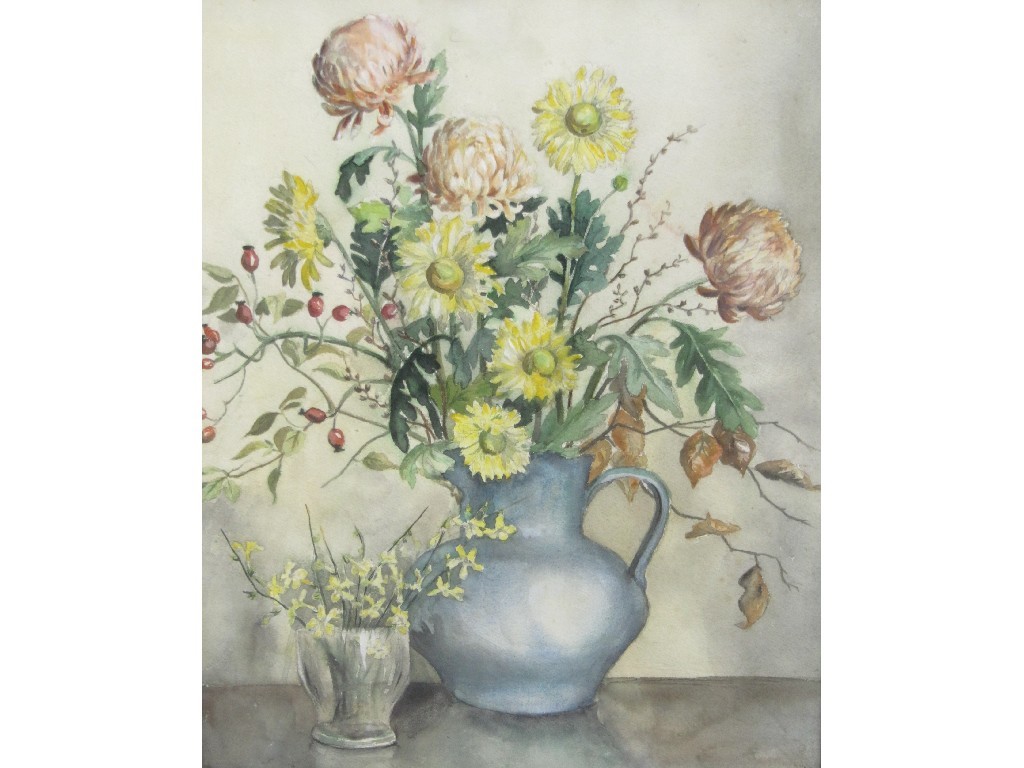 Appraisal: Watercolour still life initialled JRR lower right