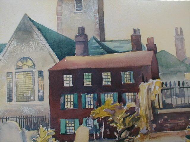 Appraisal: C W Berry R I Churchyard and surrounding houses watercolour