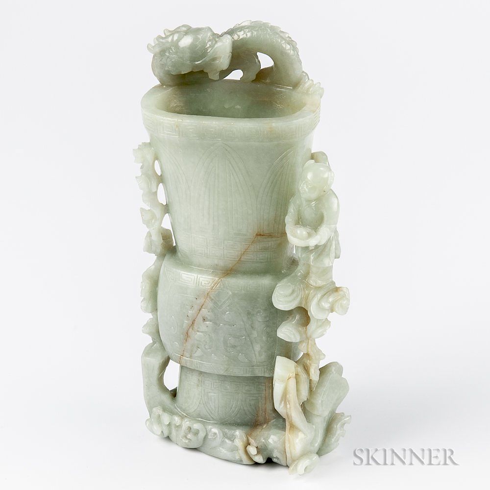 Appraisal: Carved Jade Vase Carved Jade Vase China gu form the