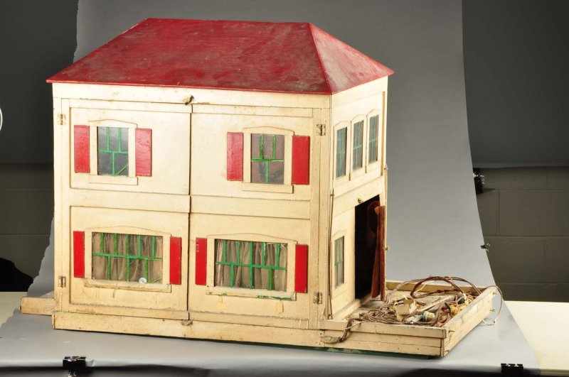 Appraisal: Large Dollhouse with Red Roof Description Circa Wallpaper is loose