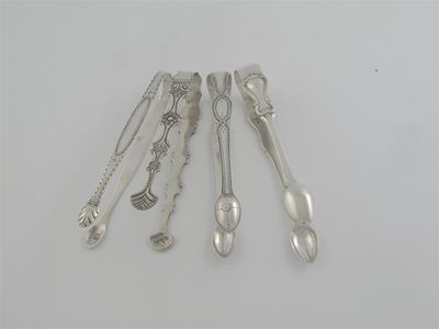 Appraisal: Three George III sugar tongs and one Victorian Albert pattern