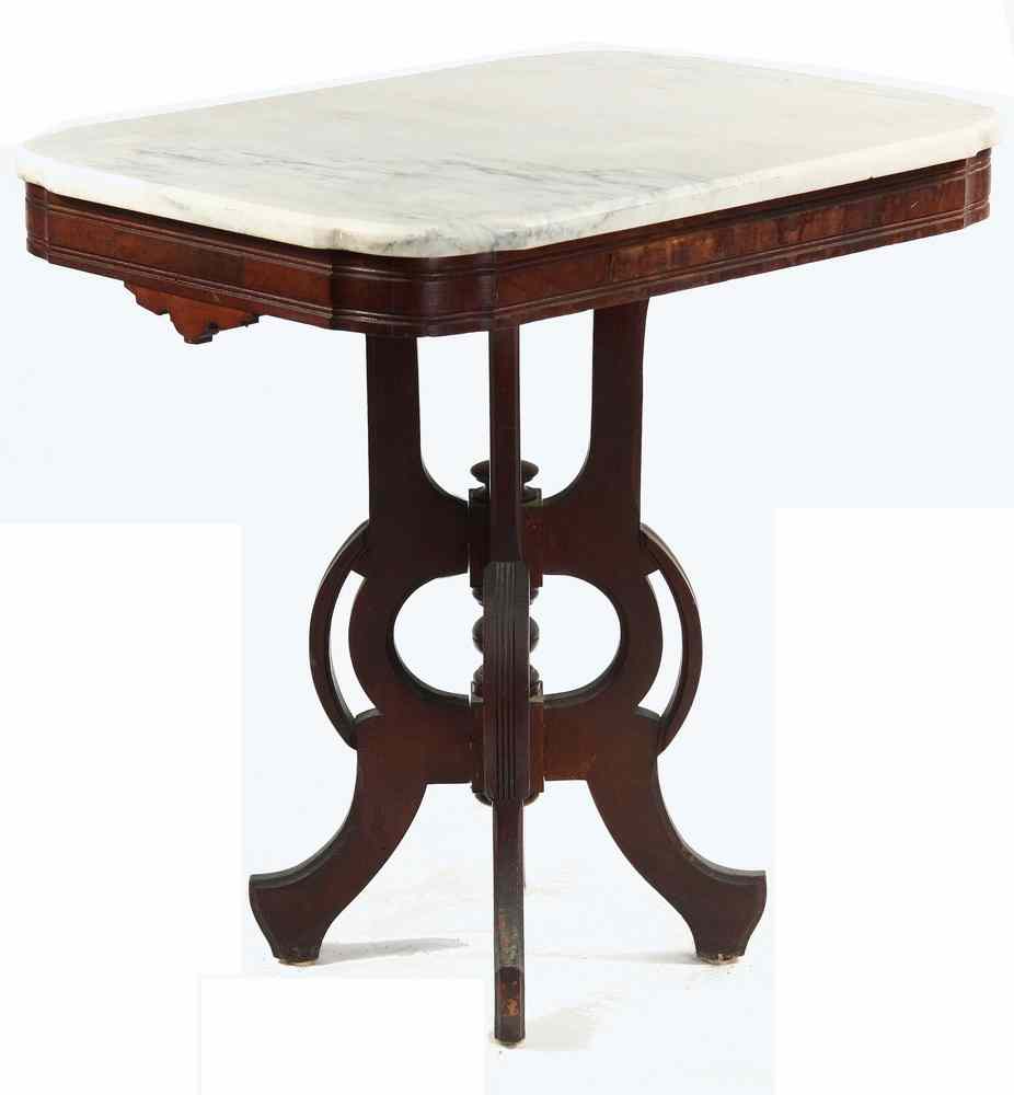 Appraisal: LAMP TABLE - Ca - black walnut marble top lamp