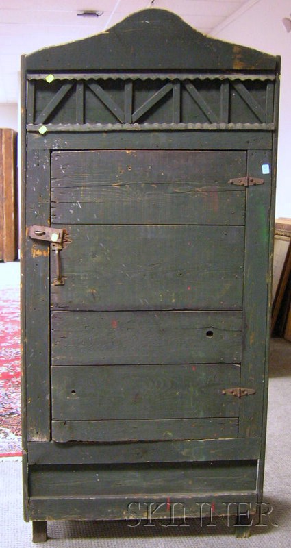 Appraisal: Rustic Green-painted Wooden Cabinet the interior with two fixed shelves