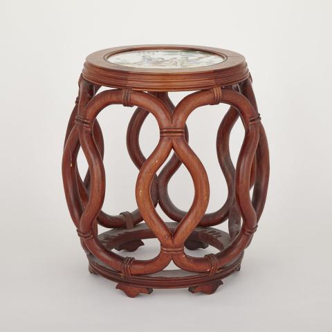 Appraisal: Porcelain Top Huali and Hardwood Stool th Century Top porcelain