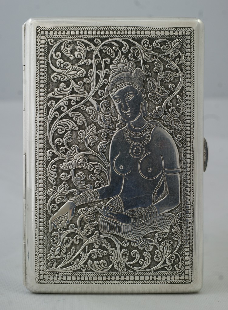 Appraisal: Indian Silver Cigarette Case with nude woman on cover and