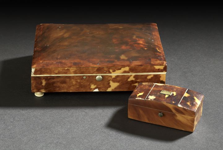 Appraisal: Two English Tortoiseshell Boxes one an Edwardian bone and tortoiseshell