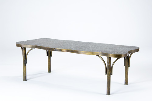 Appraisal: PHILIP KELVIN LAVERNE Bronze coffee table acid-etched with abstract design