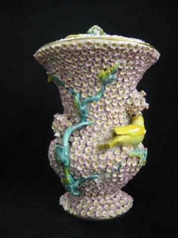 Appraisal: Miessen Porcelain Covered Jarwith elaborate applied overall floral and bird