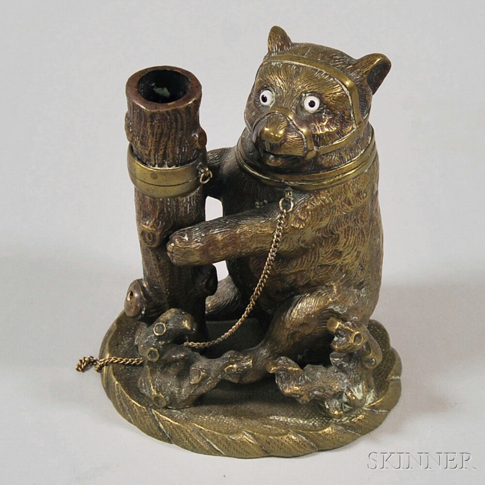 Appraisal: Victorian Bronze Novelty Bear Baiting Inkwell ht wd dp in