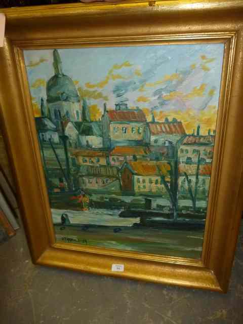 Appraisal: J T ARNOLD - A Continental town oil on board