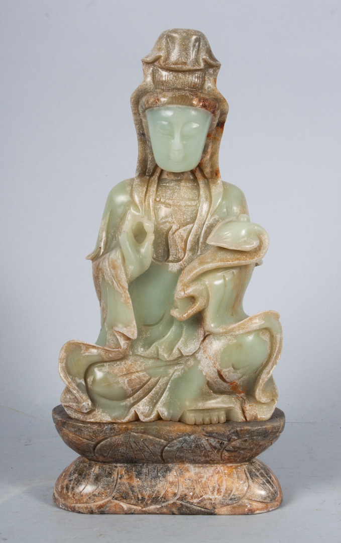 Appraisal: Chinese carved hardstone Quan-Yin modeled as Goddess seated on lotus