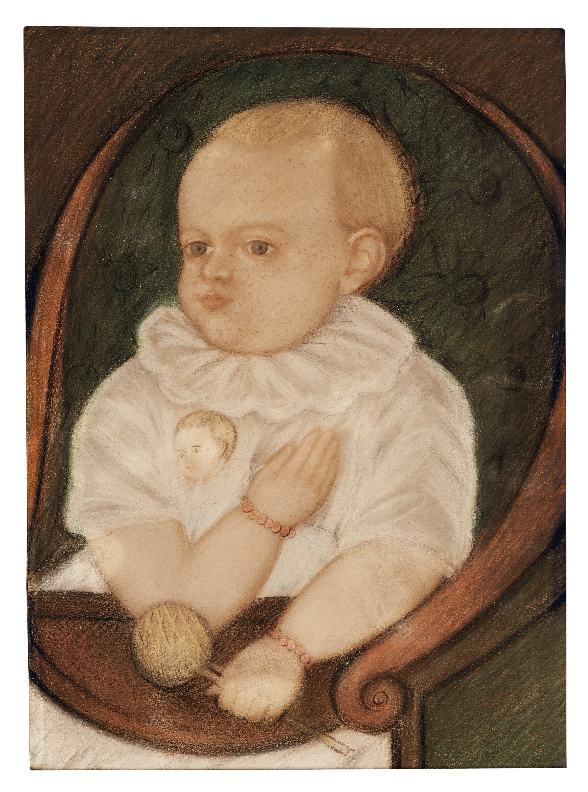 Appraisal: AMERICAN SCHOOL TH CENTURY PORTRAIT OF A BABY WITH DOLL