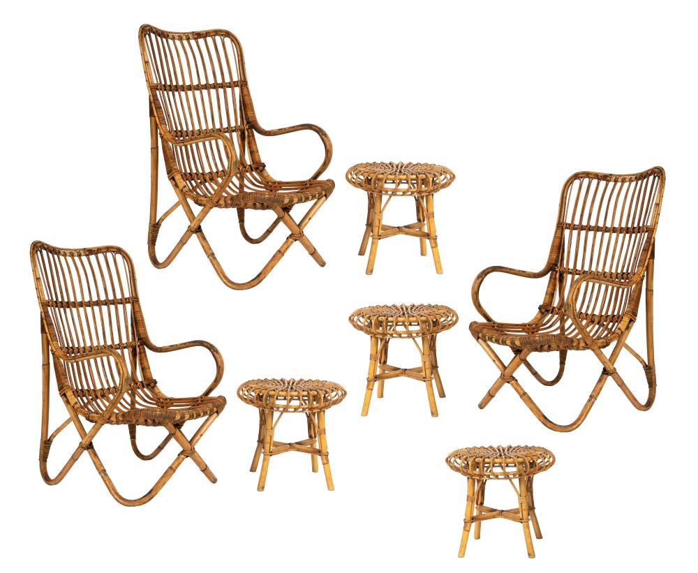 Appraisal: CARLO ALBINI GROUP OF RATTAN PATIO FURNITUREunsigned comprising three armchairs