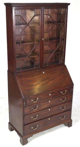 Appraisal: GEORGE III MAHOGANY BUREAU BOOKCASE th CENTURY AND LATER the