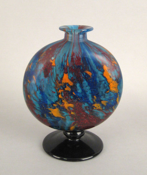 Appraisal: Schneider art glass moon vase with marbleized design h