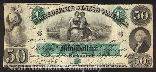 Appraisal: Confederate Currency T- st Richmond issue F-VF irregular left trim