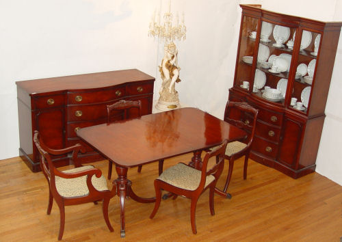 Appraisal: PIECE DREXEL MAHOGANY DINING SET To include double pedestal TABLE