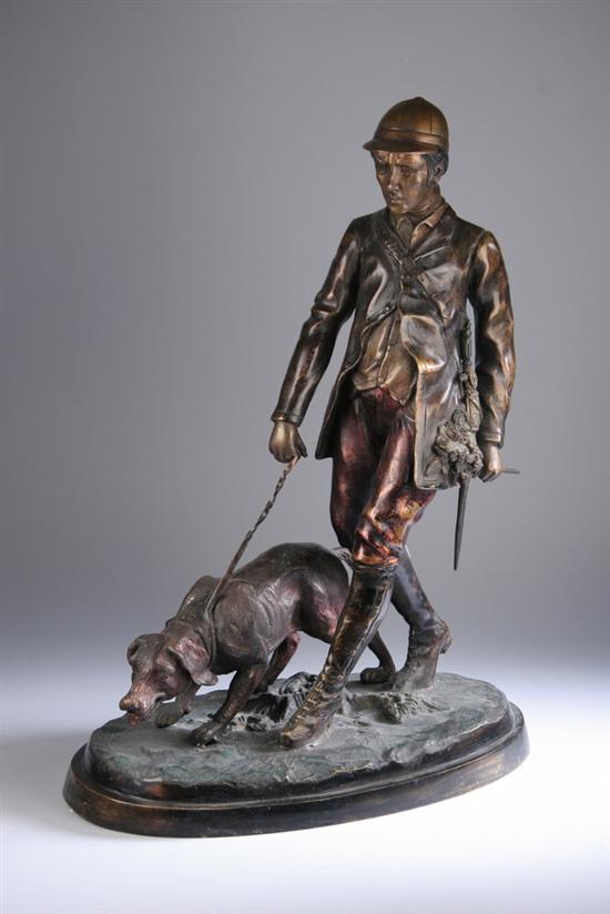 Appraisal: BRONZE FIGURAL GROUP OF A MAN AND HOUND STALKING th