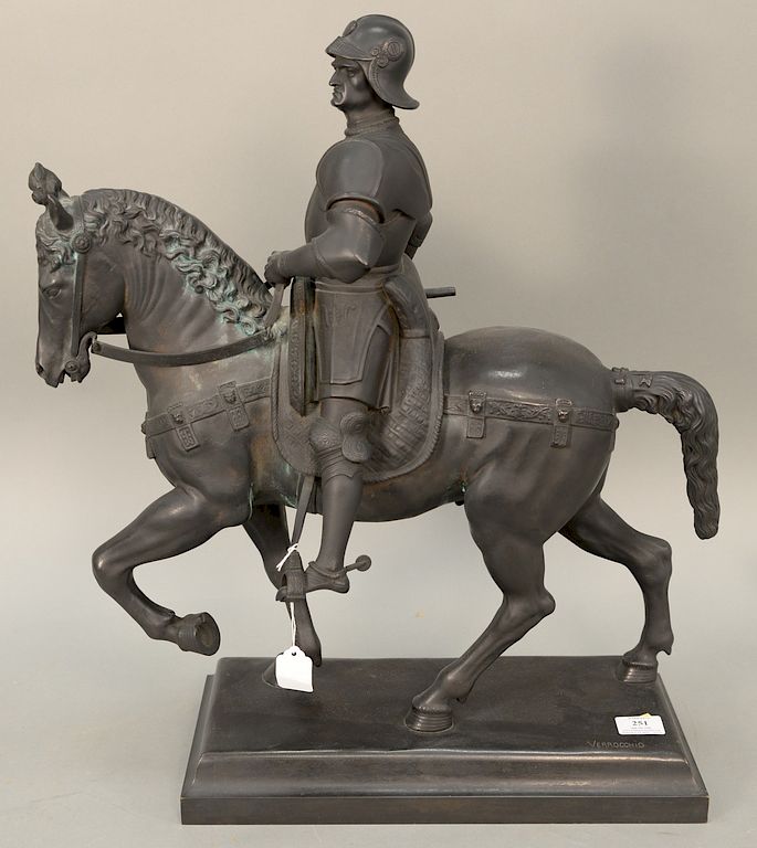 Appraisal: After Andrew Del Verrocchio - figural bronze equestrian statue Bartolone