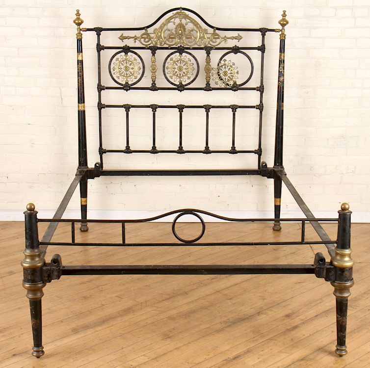 Appraisal: ENGLISH IRON AND BRONZE BED CIRCA An English iron and