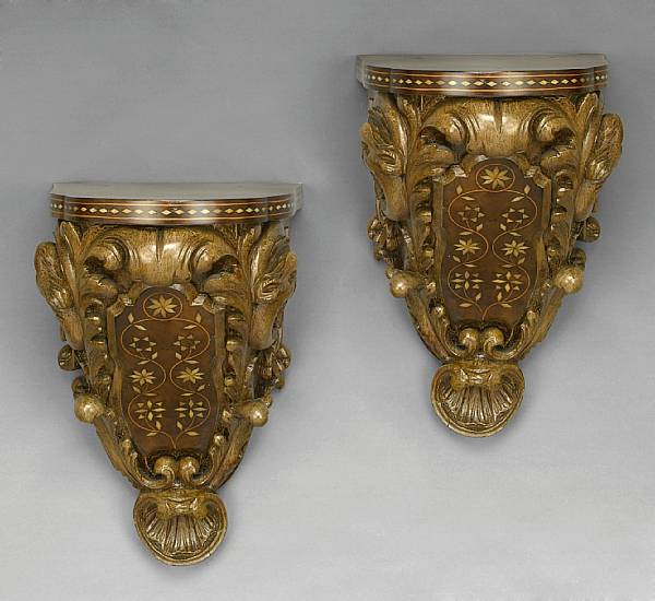 Appraisal: A pair of Italian ivory inlaid wall brackets late th