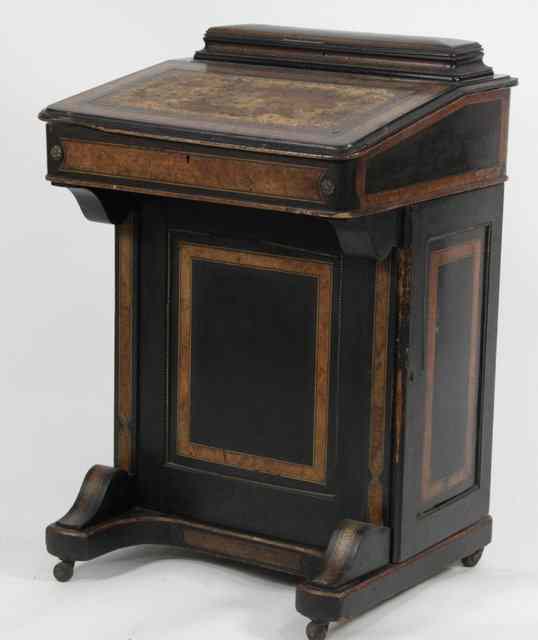 Appraisal: A burr maple and ebonised Davenport desk circa with pen