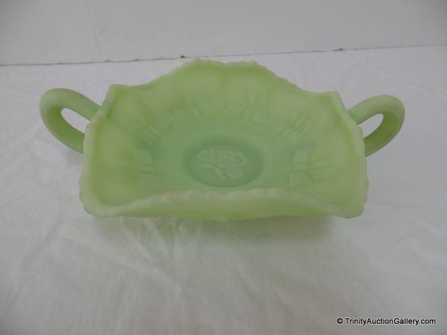 Appraisal: Fenton Lime Sherbet Satin Glass Square Bon Bon Made by