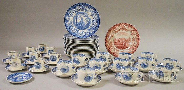 Appraisal: Sixty-piece Wedgwood Blue and White Harvard University Transfer Decorated Ceramic