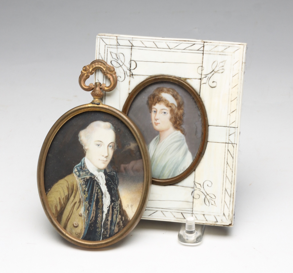 Appraisal: TWO MINIATURE PORTRAITS Nineteenth century One of a gentleman in